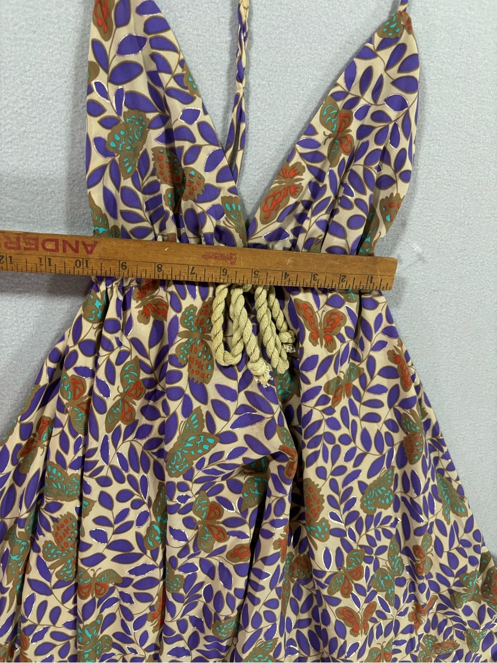 Tricia Fix Purple Floral butterfly Summer halter Dress with Rope Waist - Picture 4 of 9